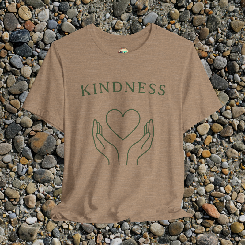 🧡 The Kindness T-Shirt – Minimalist Heart & Hands Graphic Tee for Gentle Souls Heather Tan