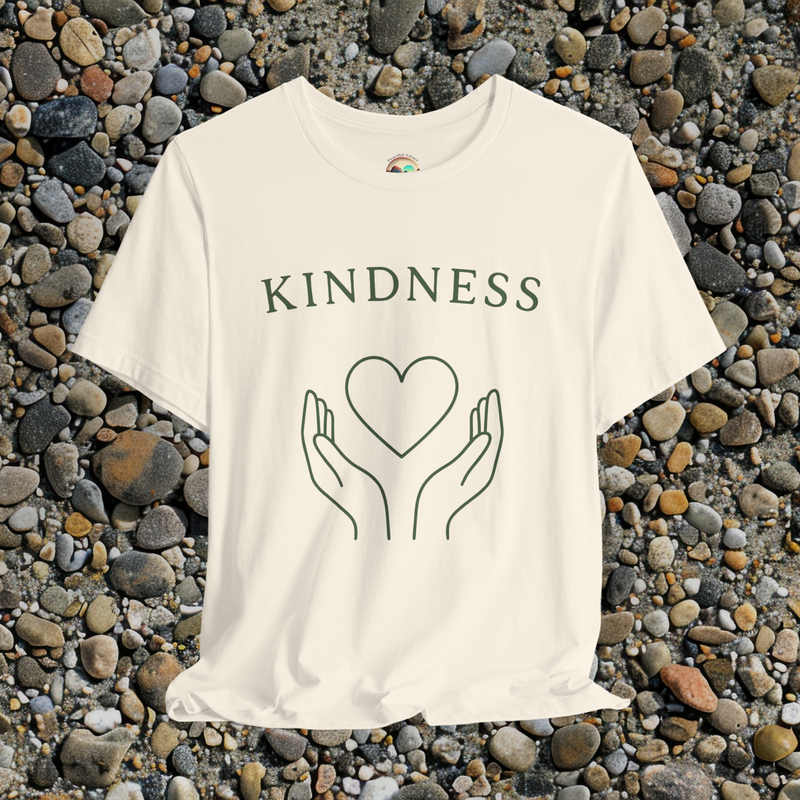 🧡 The Kindness T-Shirt – Minimalist Heart & Hands Graphic Tee for Gentle Souls Natural