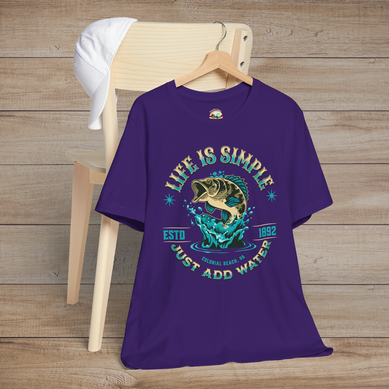 The "Life is Simple, Just Add Water" T-Shirt – Colonial Beach Tee Team Purple