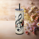 Floral Music Note Skinny Tumbler – 20 oz Insulated Stainless Steel with Straw Glossy Glitter Black 20oz