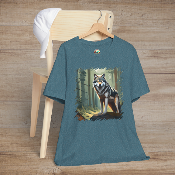 The Lone Guardian Wolf T-Shirt – A Tribute to the Wild Spirit Heather Deep Teal