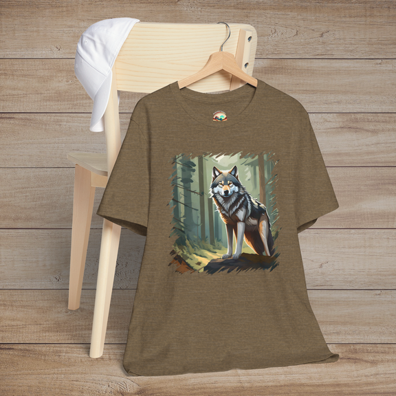 The Lone Guardian Wolf T-Shirt – A Tribute to the Wild Spirit Heather Olive