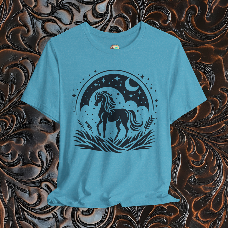 The Majestic Horse T-Shirt - Celestial & Nature-Inspired Tee Heather Aqua
