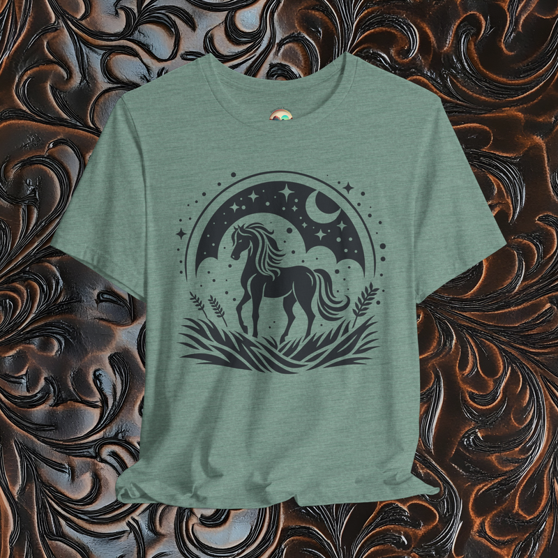 The Majestic Horse T-Shirt - Celestial & Nature-Inspired Tee Heather Dusty Blue