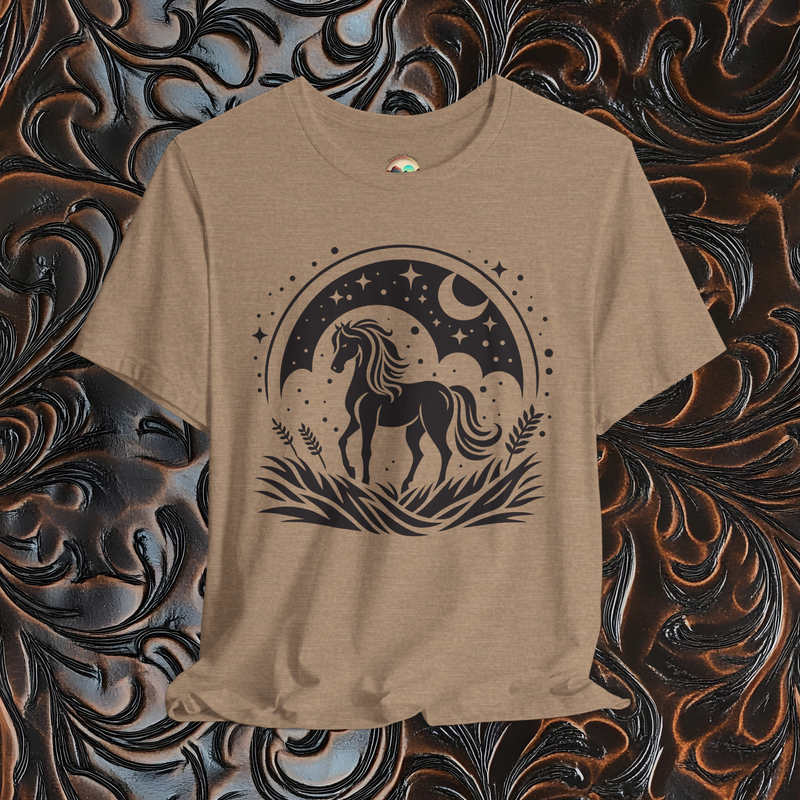The Majestic Horse T-Shirt - Celestial & Nature-Inspired Tee Heather Tan