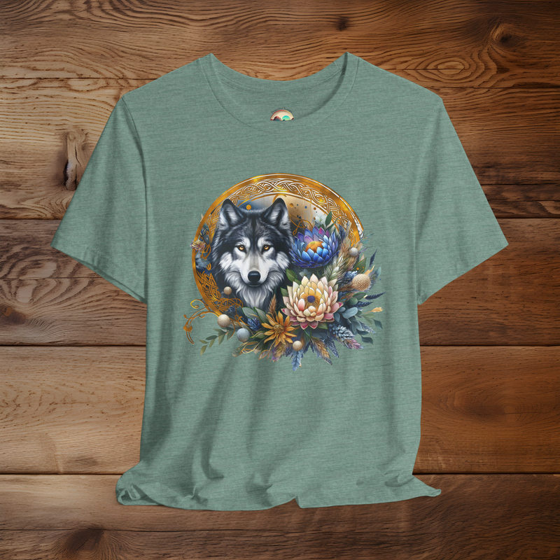 The Majestic Pastel Wolf T-Shirt - Dreamy & Wild Nature Tee Heather Dusty Blue