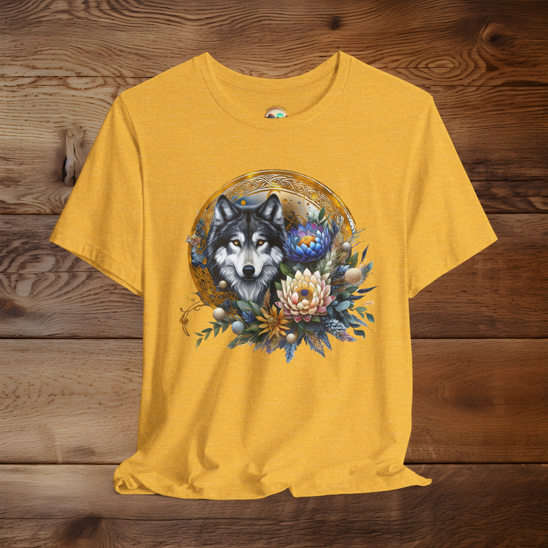The Majestic Pastel Wolf T-Shirt - Dreamy & Wild Nature Tee Heather Yellow Gold