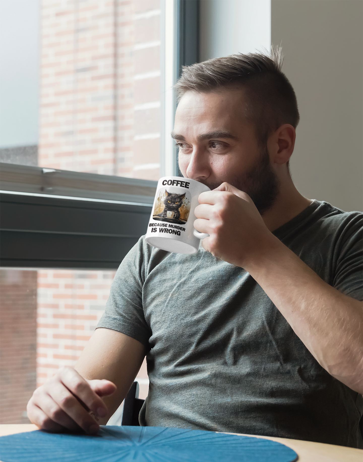 The Coffee Because Murder Is Wrong Mug – Sarcastic Cat White Coffee Cup