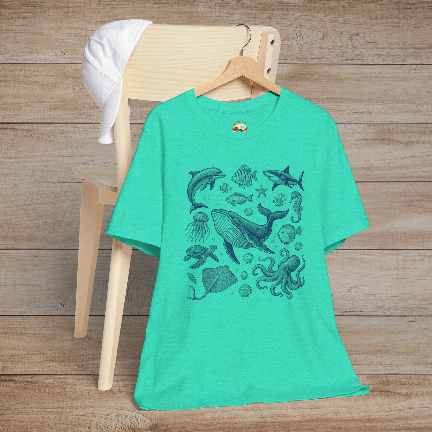 🐋 Deep Blue Wonders – Vintage Ocean Life Graphic Tee for Sea Lovers Heather Sea Green