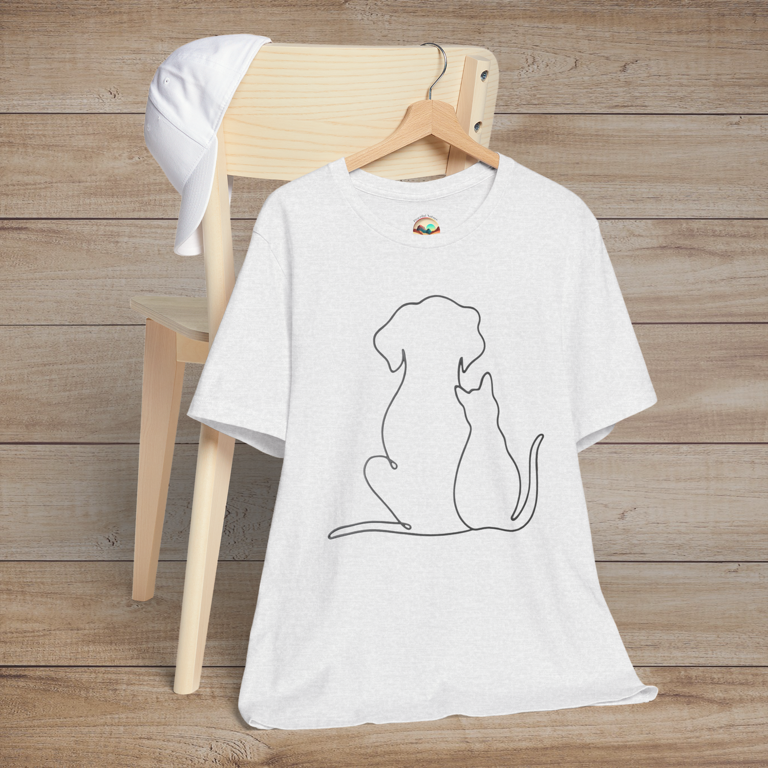 🐾 Loyal Companions – Minimalist Dog & Cat Line Art Tee Ash