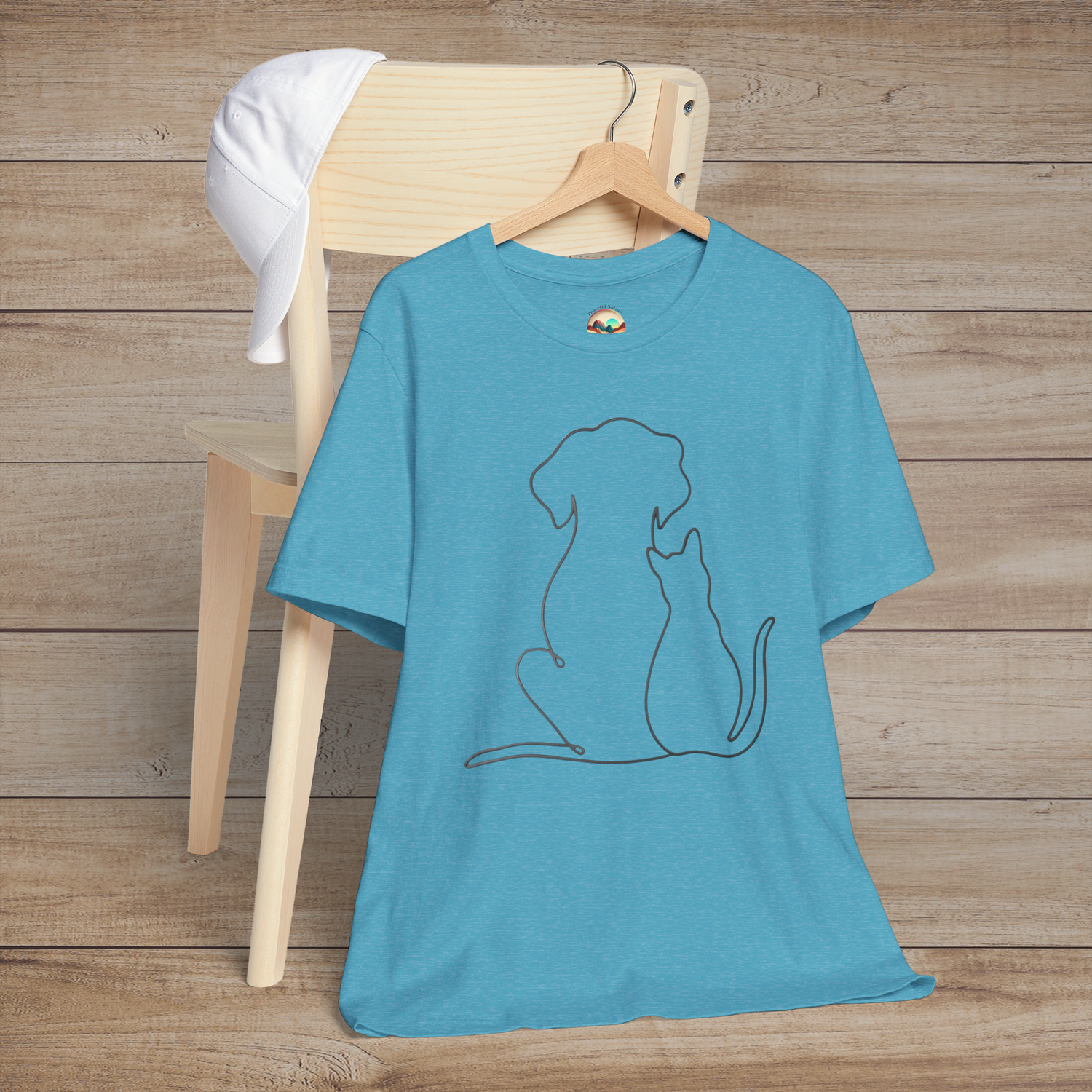🐾 Loyal Companions – Minimalist Dog & Cat Line Art Tee Heather Aqua
