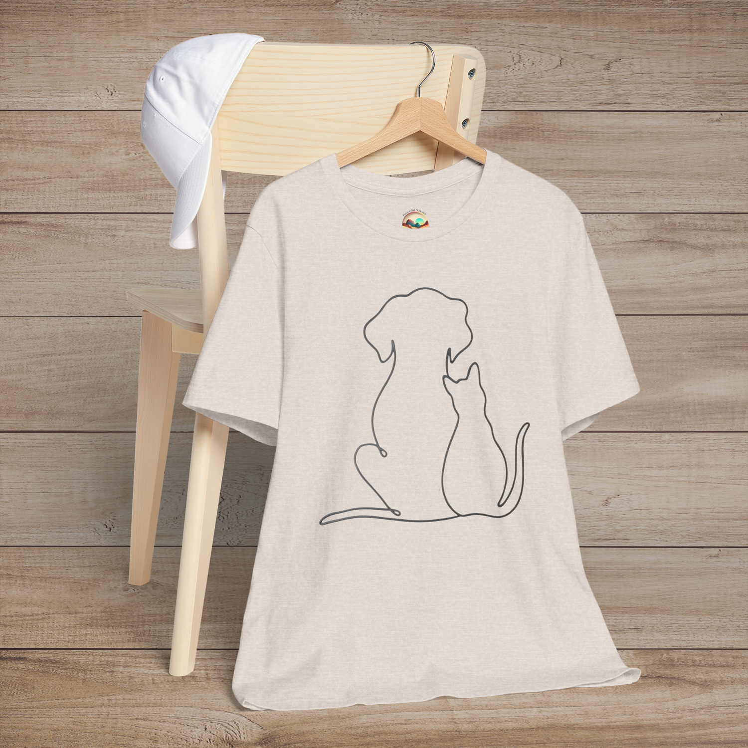 🐾 Loyal Companions – Minimalist Dog & Cat Line Art Tee Heather Dust