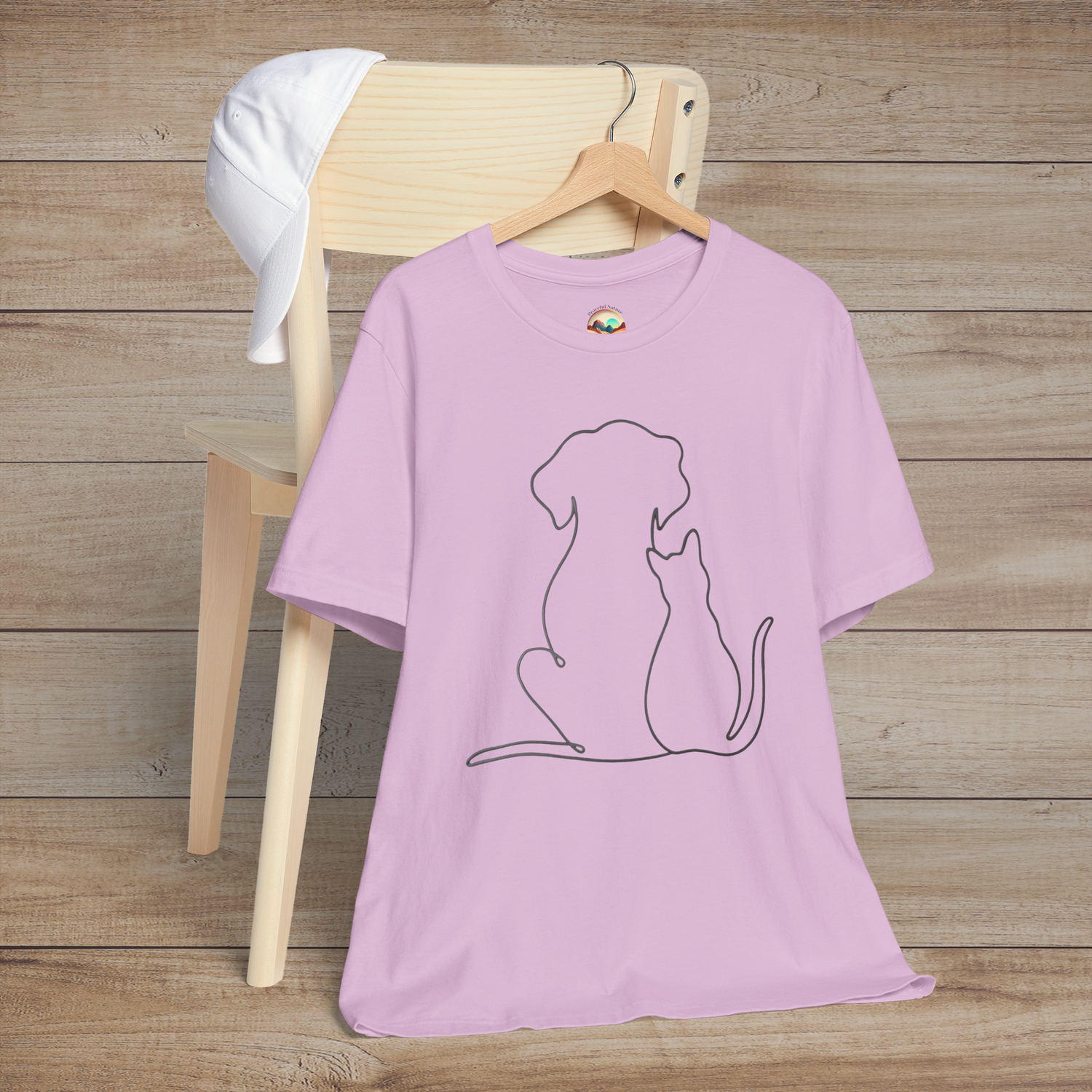 🐾 Loyal Companions – Minimalist Dog & Cat Line Art Tee Lilac