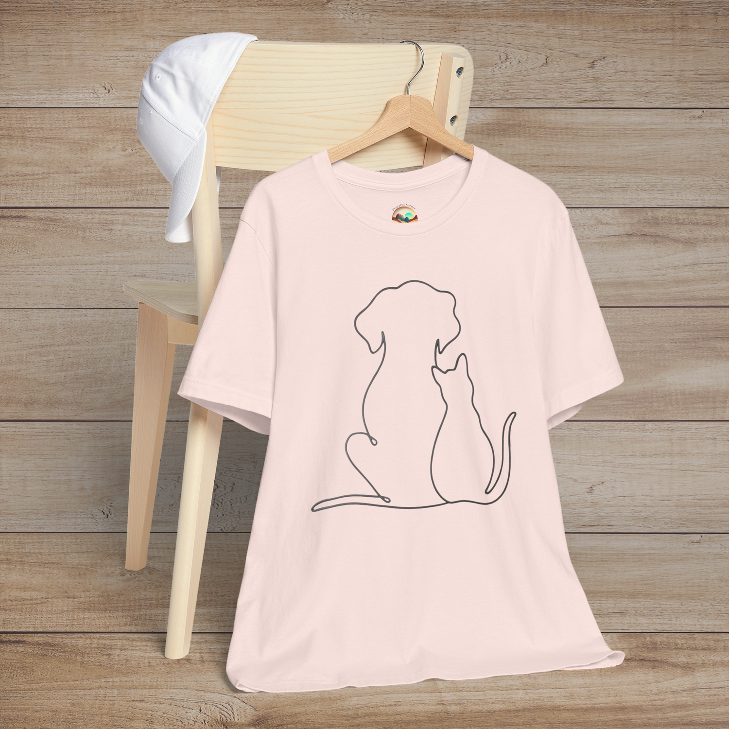 🐾 Loyal Companions – Minimalist Dog & Cat Line Art Tee Soft Pink