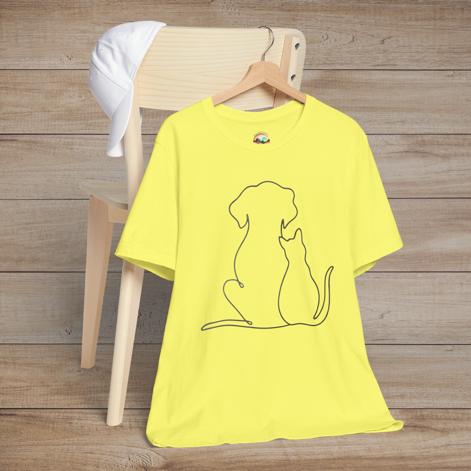 🐾 Loyal Companions – Minimalist Dog & Cat Line Art Tee Yellow