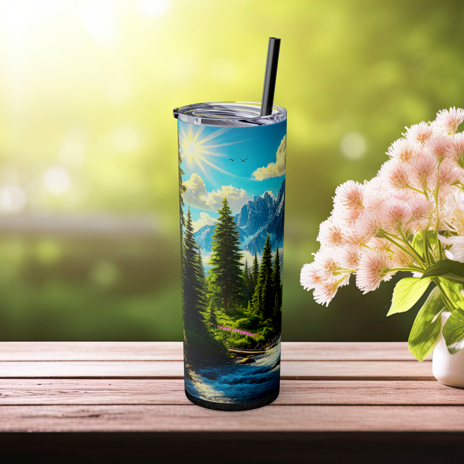 🏔️ Mountain Escape Skinny Tumbler with Straw, 20oz – Perfect for Outdoor Enthusiasts