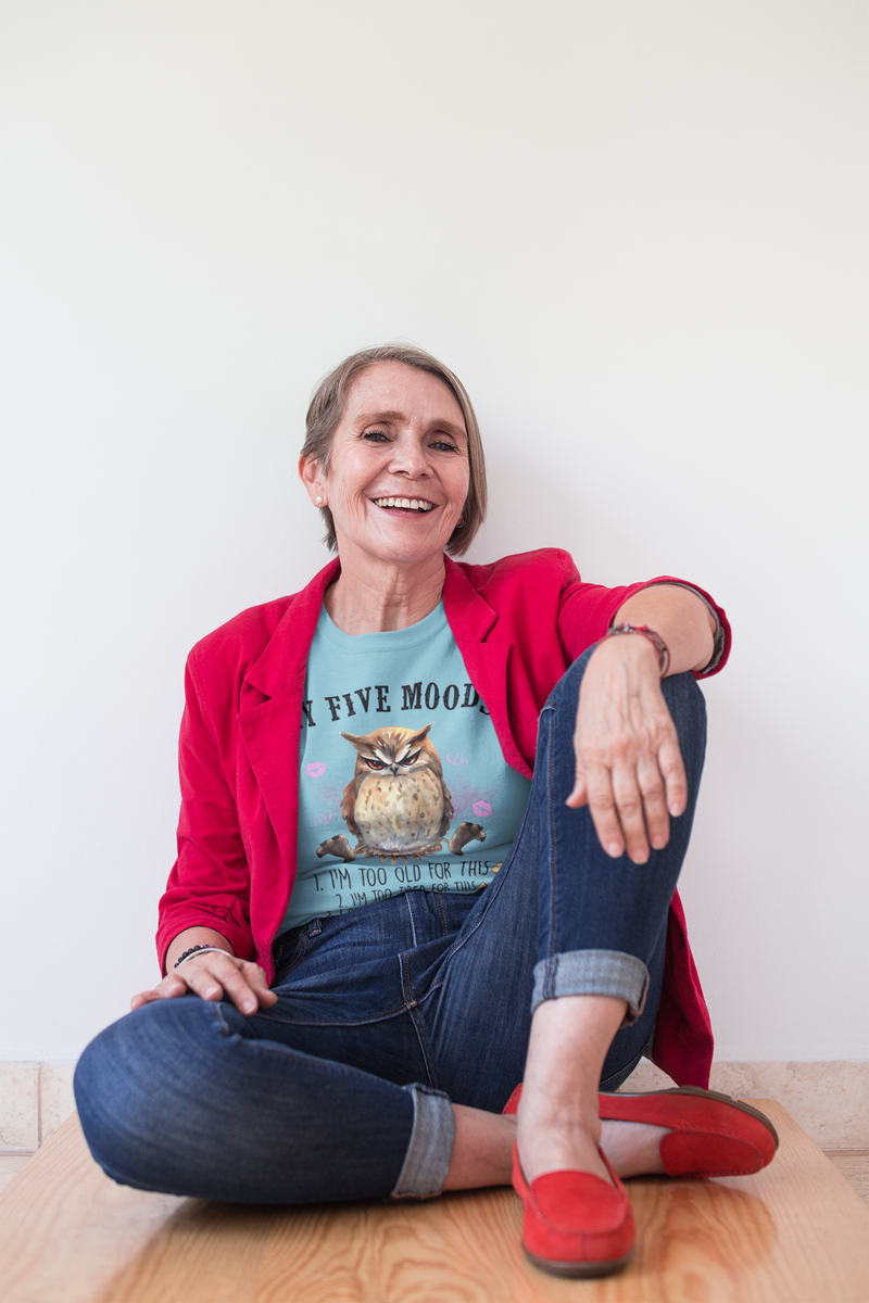 The My Five Moods T-Shirt – Funny & Sarcastic Owl Tee for Adults