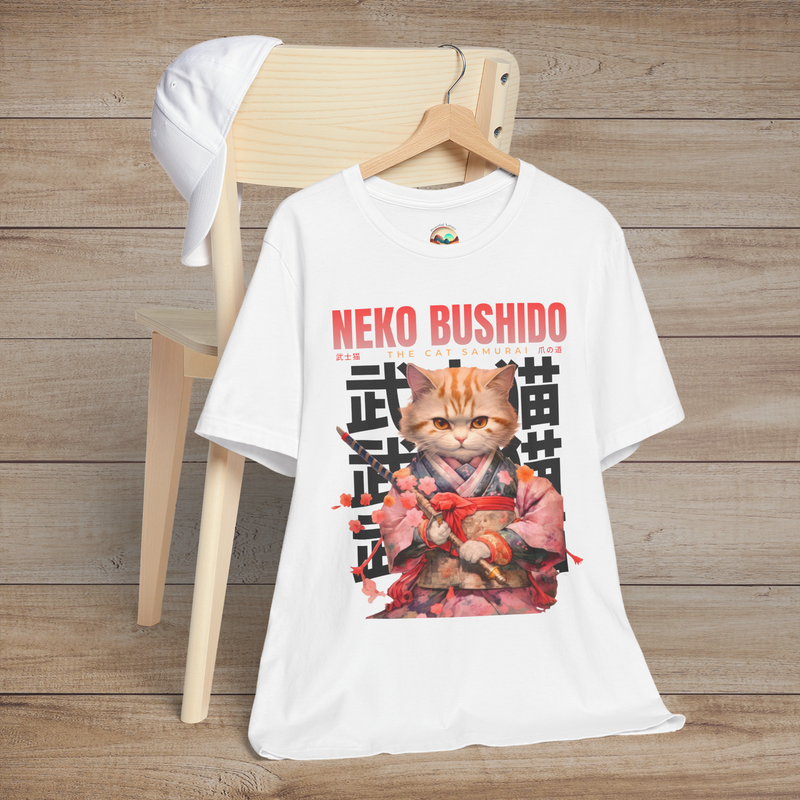 The Neko Bushido Cat Samurai T-Shirt – Funny & Stylish Japanese Cat Tee White