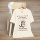 Funny natural white t-shirt with a cat graphic and text on a wooden background