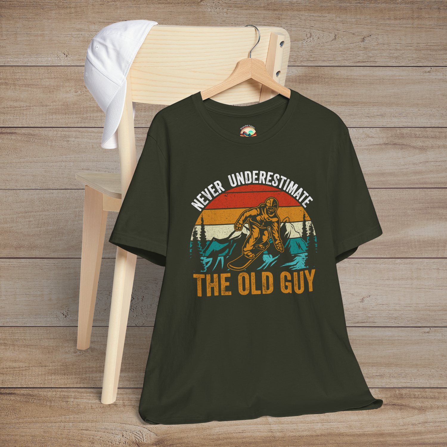 The Never Underestimate the Old Guy T-Shirt – Bold Adventure Tee Dark Olive