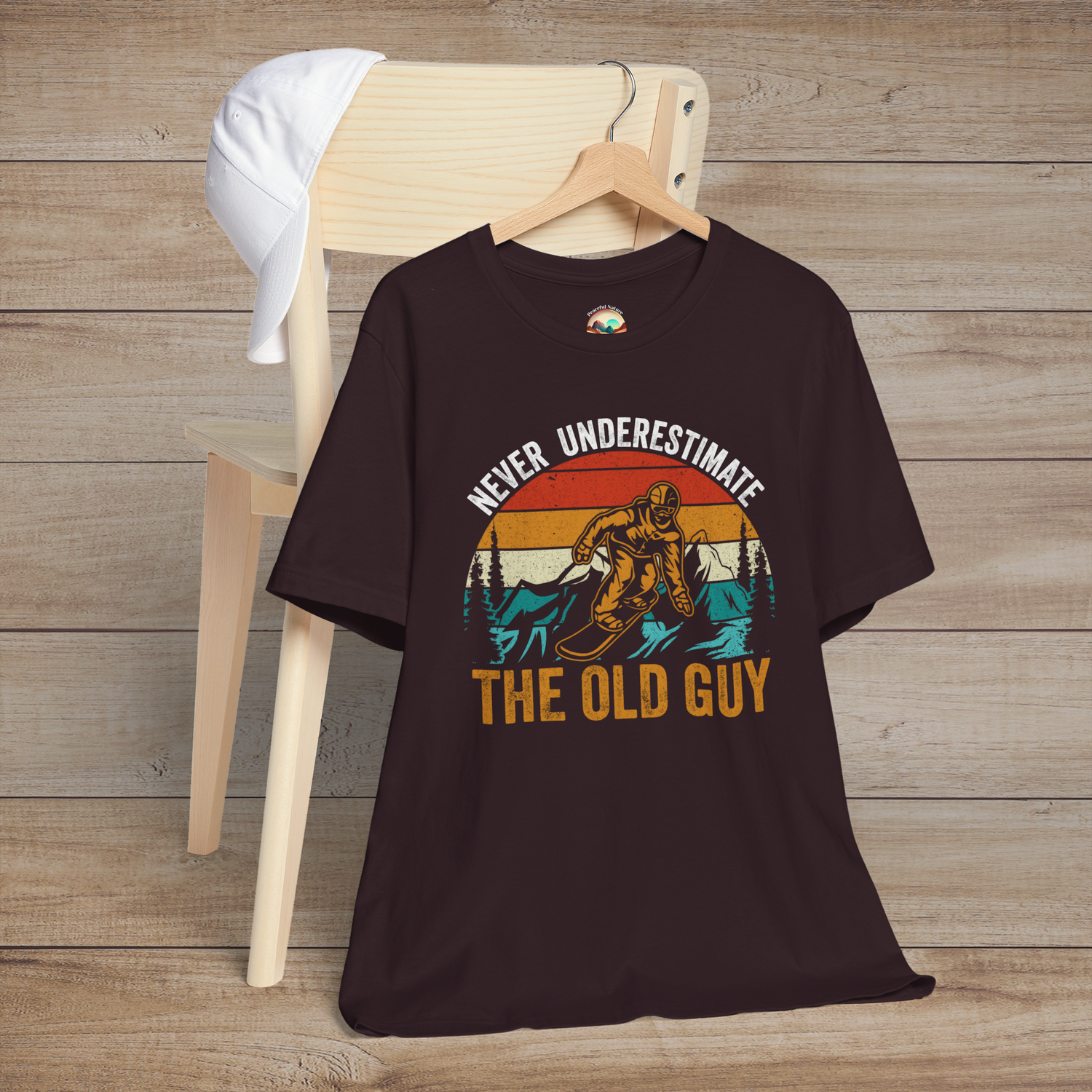 The Never Underestimate the Old Guy T-Shirt – Bold Adventure Tee Oxblood Black