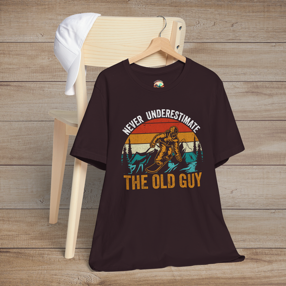 The Never Underestimate the Old Guy T-Shirt – Bold Adventure Tee Oxblood Black