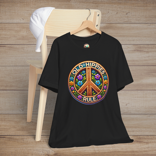The Old Hippies Rule T-Shirt - Retro Peace & Love Design Black