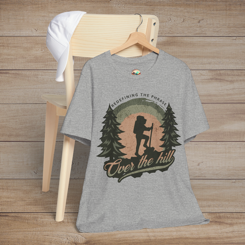 The Over the Hill Hiker T-Shirt – Redefining Aging with Adventure Athletic Heather