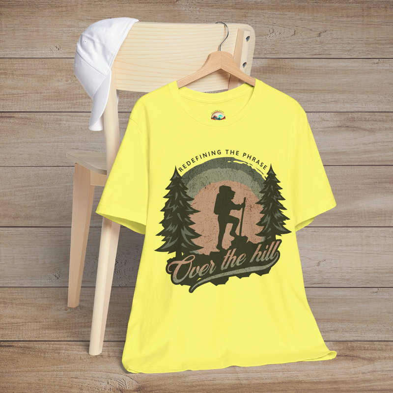 The Over the Hill Hiker T-Shirt – Redefining Aging with Adventure Yellow