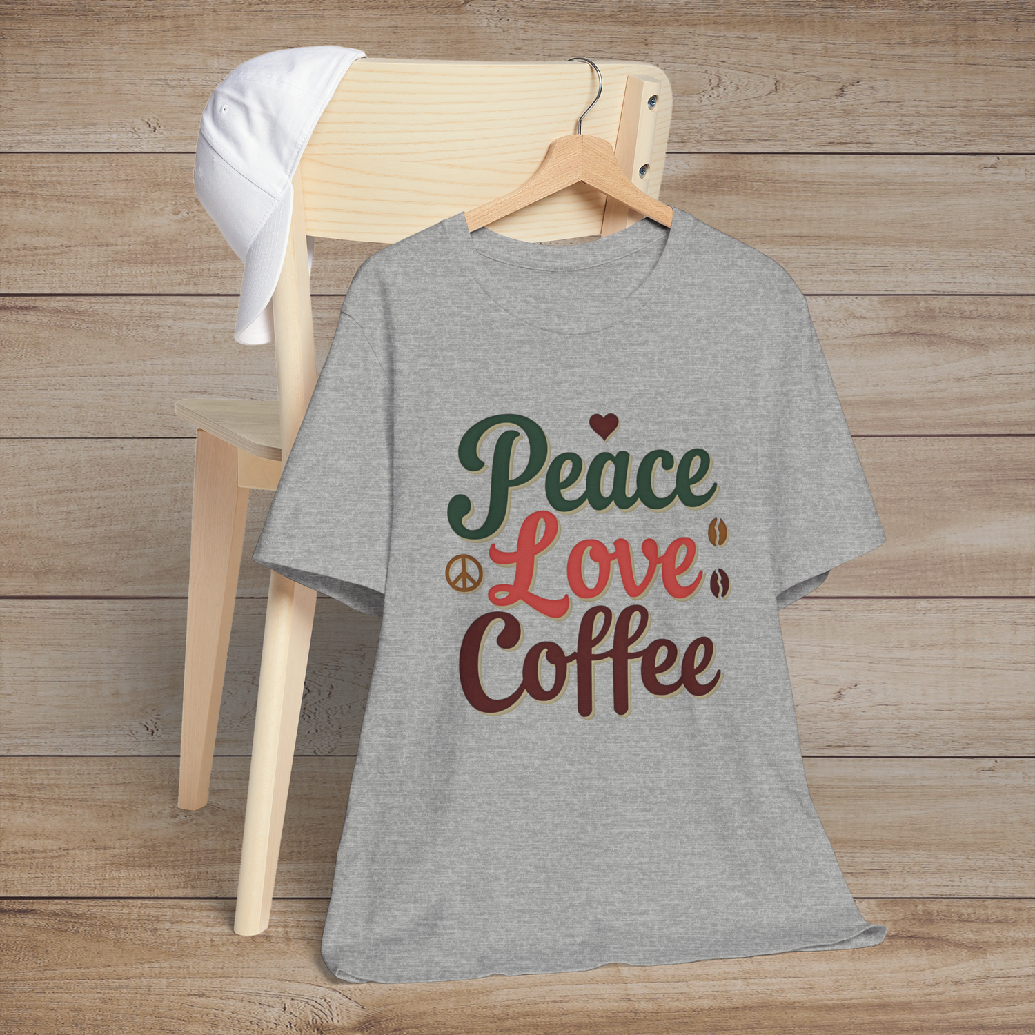 ☕ Peace. Love. Coffee. – Premium Retro Graphic Tee for Caffeine Enthusiasts Athletic Heather