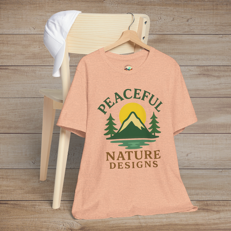 Peaceful Nature Designs Mountain Tee – Premium Eco-Friendly T-Shirt Heather Peach