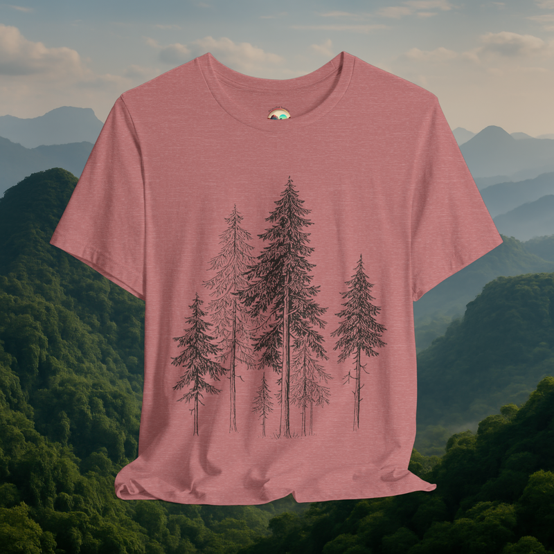 🌲 Whispers of the Woods – Premium Forest Tree Line Art Tee Heather Mauve