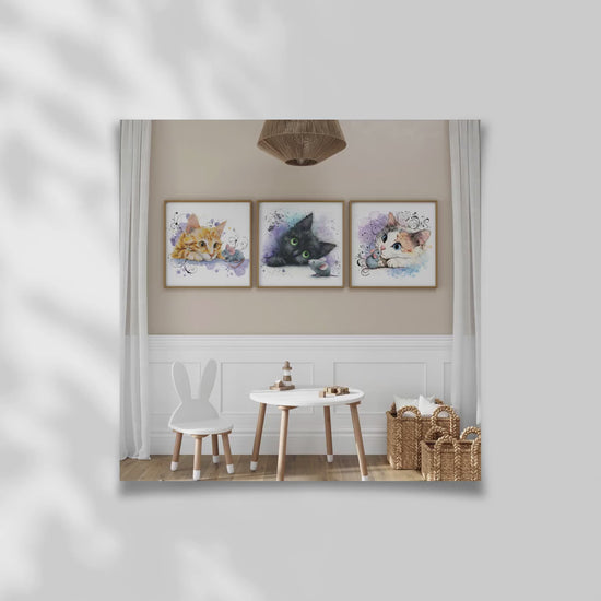Watercolor Kitten Prints Set – Nursery Cat Wall Art, Baby Room Decor (Digital Download)