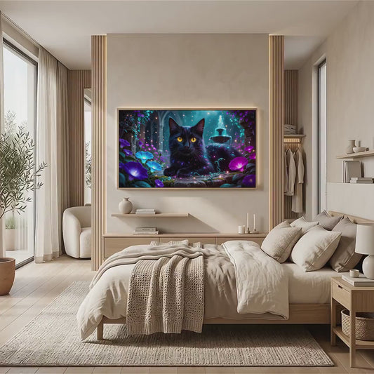 Enchanted Garden Black Cat Art | Fantasy 4K TV Display (Digital Download)