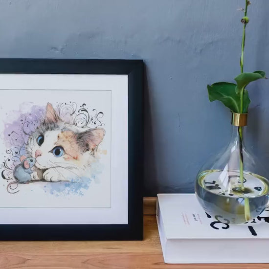 Calico Kitten Watercolor Print, Nursery Cat Art (Digital Download)