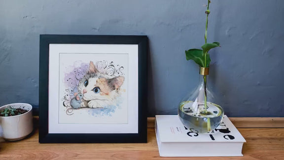 Calico Kitten Watercolor Print, Nursery Cat Art (Digital Download)