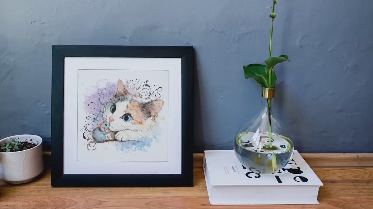 Calico Kitten Watercolor Print, Nursery Cat Art (Digital Download)