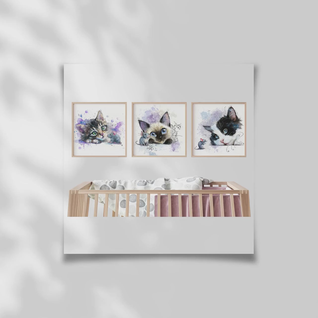 Watercolor Kitten Prints – Nursery Wall Art, Cat Trio (Digital Download)