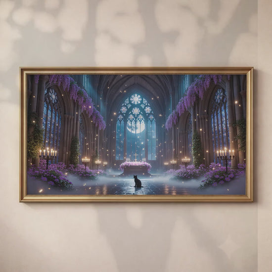 Gothic Cathedral Black Cat Art | Moonlit Sanctuary Frame TV (Digital Download)