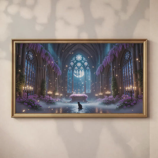 Gothic Cathedral Black Cat Art | Moonlit Sanctuary Frame TV (Digital Download)