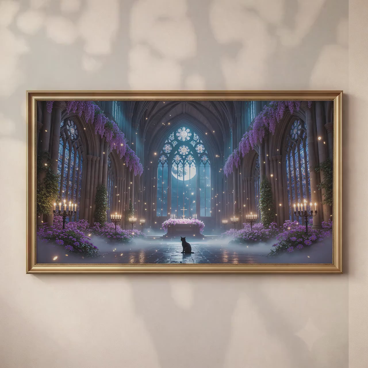 Gothic Cathedral Black Cat Art | Moonlit Sanctuary Frame TV (Digital Download)