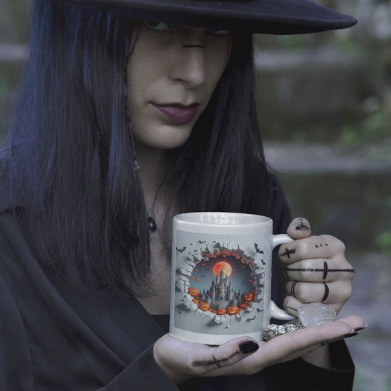 Video of witchy woman hold Halloween mug
