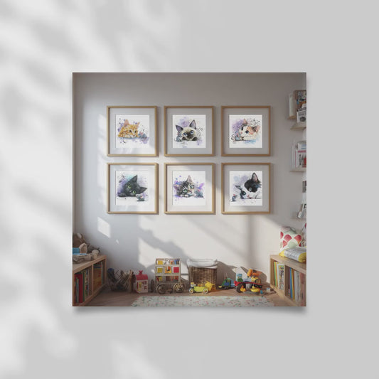 Kitten Nursery Wall Art Set of 6 • Baby Room Cat Prints • Digital Download