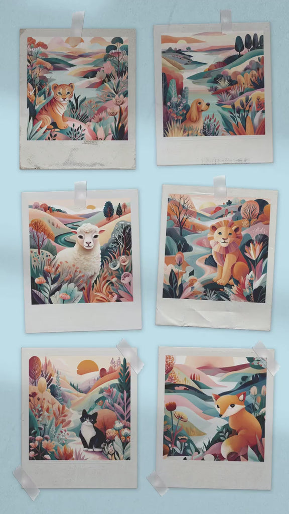 Dopamine Nursery Animal Prints – 8-Pack Colorful Kids Room Wall Art Bundle (Digital Download)