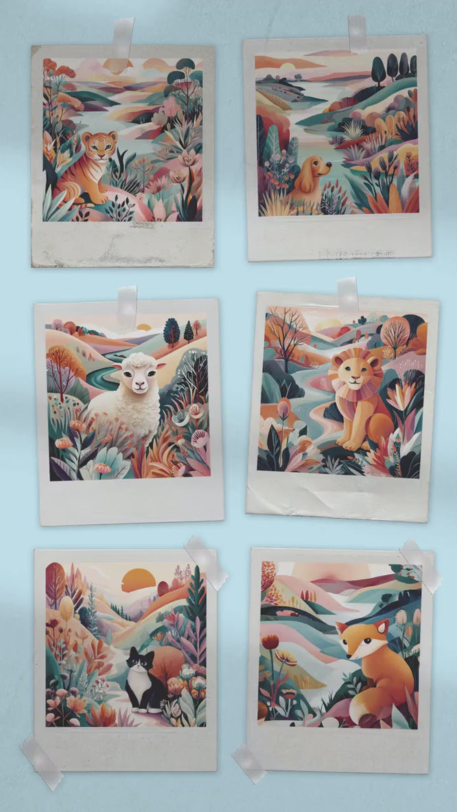 Dopamine Nursery Animal Prints – 8-Pack Colorful Kids Room Wall Art Bundle (Digital Download)
