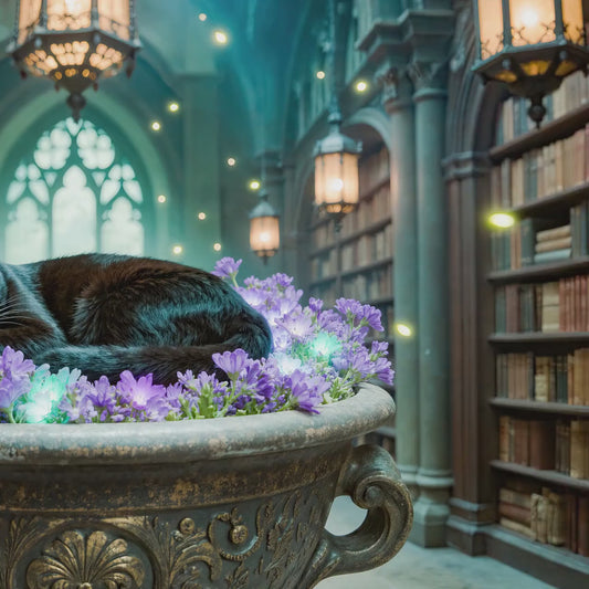 Sleeping Black Cat Library Art | Dark Academia Gothic Decor (4K Digital Download)
