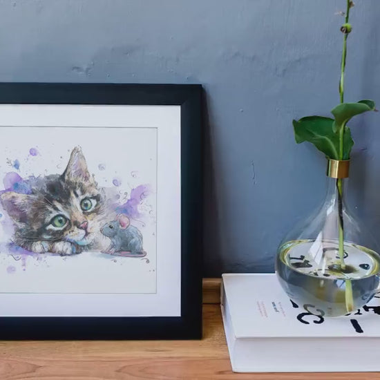 Grey Tabby Kitten Watercolor Print, Nursery Cat Art (Digital Download)