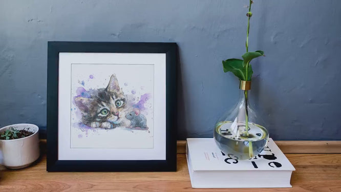 Grey Tabby Kitten Watercolor Print, Nursery Cat Art (Digital Download)