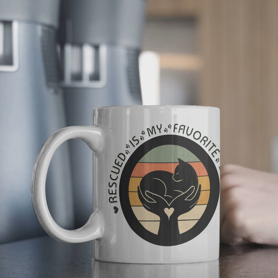 Video of someone pouring coffee into the Rescued Is My Favorite Breed Mug