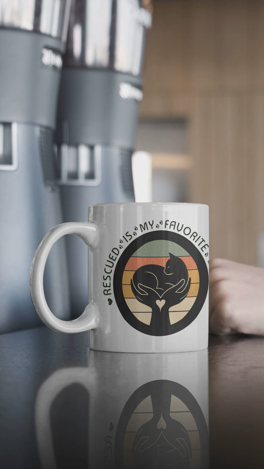 Video of someone pouring coffee into the Rescued Is My Favorite Breed Mug